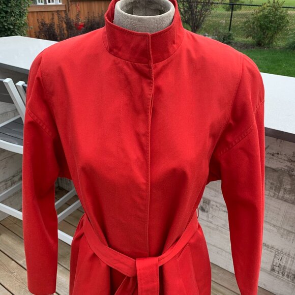 Vintage 90s Aquascutum London Aqua 5 Red Long Belted Trench Coat Overcoat - Picture 3 of 16